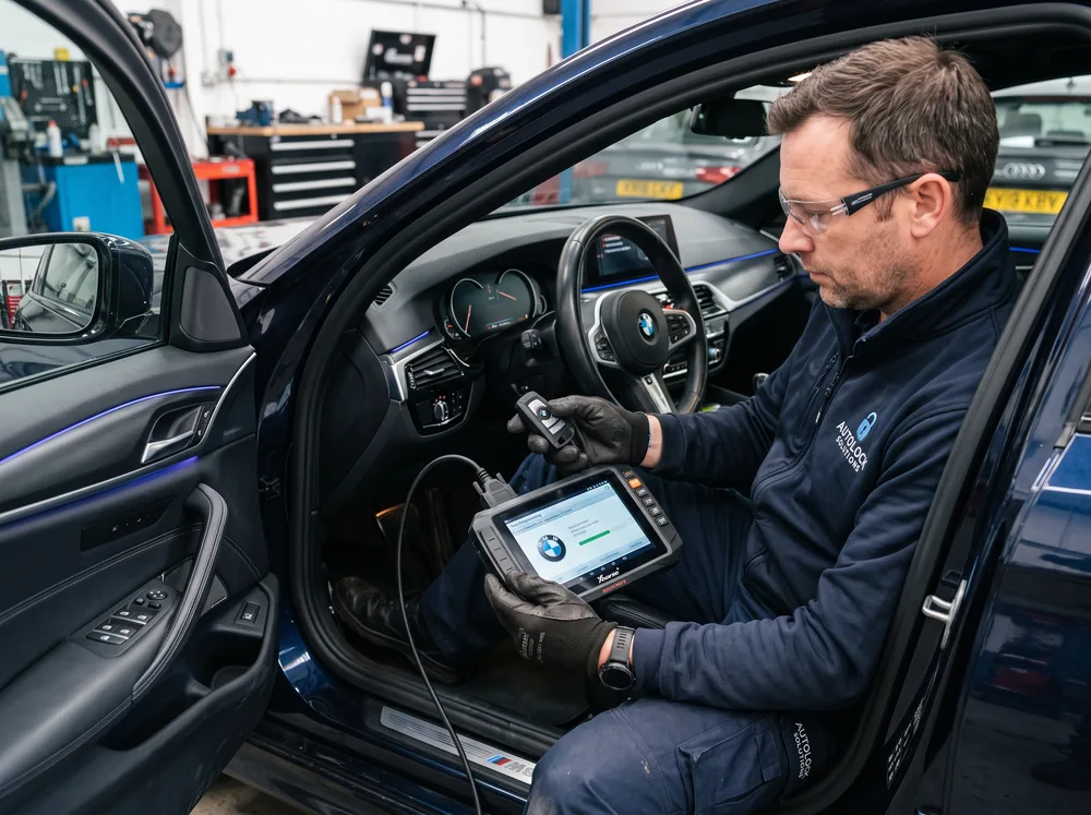 Chaveiro automotivo codificando a chave com chip de um carro